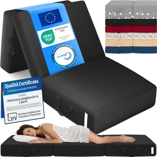 Zeitlich begrenztes Angebot: ELONEO Klappmatratze, Gästematratze, 3-teilige Faltmatratze, Schaumstoff extra dick (15cm), waschbar, Bandscheibenwürfel, klappbar, Faltbare Matratze, Erwachsene (Schwarz, 75 x 195 x 15 cm) von 69.99 € auf 56.51 € (19% Rabatt)