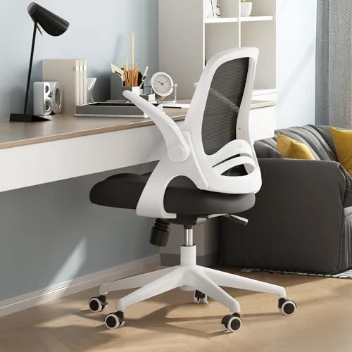 Offerta a tempo: Hbada J1 Sedia da ufficio ergonomica, poltrona da ufficio con bracciolo pieghevole, seduta in tela, girevole a 360°, Bianco — 20% da 134,99 € a 107,99 €