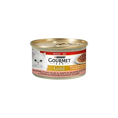 Gourmet Gold Delizie in Sauce, Nassfutter für Katzen mit Lachs, 85 g