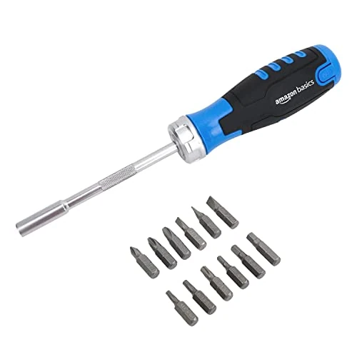 Limited offer: Amazon Basics 12-Piece Ratcheting Magnetic Screwdriver Set with Multiple Bits, Security Torx, Phillips, Flat, Hex, Torx, Black, Blue, Silver from 9.86 EUR to 8.38 EUR (save 15%)