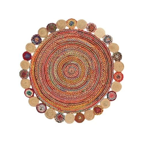 Limited offer: RugVista Solana Dot Jute, Rug, Modern carpets, Ø 4′11″ ft (Ø 150 cm), Round, Medium Pile, Dry Clean Only, Care & Fair Certified, Beige/Multi from 150.00 EUR to 150.00 EUR (save 0%)