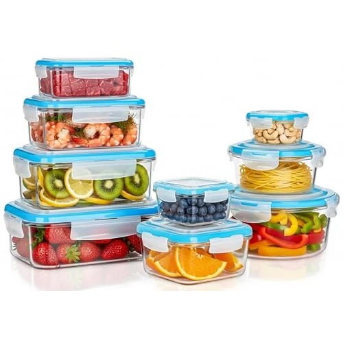 Offerta a tempo: KICHLY Set di contenitori in vetro per la conservazione degli alimenti - 18 pezzi (9 contenitori e 9 coperchi) - A tenuta d'aria, a prova di perdite - Senza BPA - 29% da 30.00 € a 21.24 €