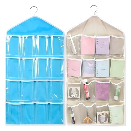 Limited offer: Mein HERZ 2pcs Over Door Hanging Bag,【16 Pockets】 Storage Organiser, Pockets Clear Over Door Hanging Bag Shoe Rack Hanger Underwear Bra Socks Closet Storage Organizer (Grey/Blue) from 10.06 EUR to 7.59 EUR (save 25%)