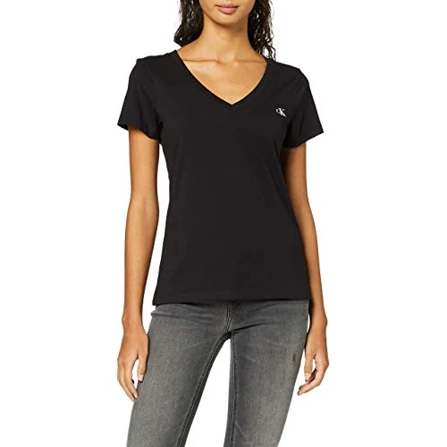 Offerta a tempo: Calvin Klein Donna T-Shirt Maniche Corte CK Embroidery Scollo a V, Nero (CK Black), L - 51% da 39.90 € a 19.53 €
