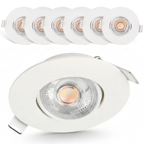 Offerta a tempo: EMOS Faretti LED da Incasso per Cartongesso 5W / 450 Lumen | Faretti LED soffitto da incasso 3000K Luce Bianco caldo | Set di 6 pezzi Spot LED Orientabili a 50°, Rotondi e Ultra Piatti in bianco - 0.00% da 39.99 € a 39.99 €