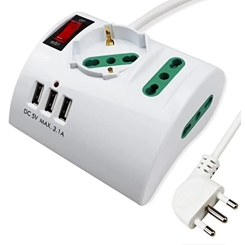 Oferta limitada: Extrastar Regleta de escritorio/mesa con 3 tomas USB, toma con interruptor automático de protección 10 A, blanco, 2500 W, 3 tomas (2 ITA/Schuko), 1,5 m de 26.99 EUR a 26.99 EUR (ahorro 0%)