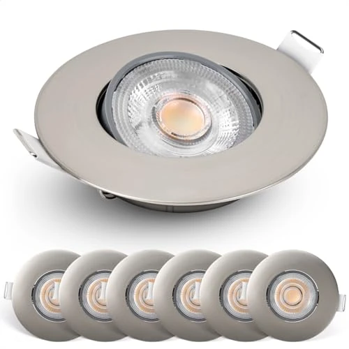 Offerta a tempo: EMOS Faretti LED da Incasso per Cartongesso 5W / 450 Lumen | Faretti LED soffitto da incasso 3000K Luce Bianco caldo | Set di 6 pezzi Spot LED Orientabili a 50°, Rotondi e Ultra Piatti in argento - 0.00% da 39.99 € a 39.99 €