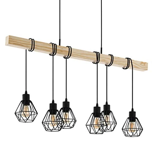 Zeitlich begrenztes Angebot: EGLO Pendellampe Townshend 5, 6 flammige Vintage Pendelleuchte im Industrial Design, Retro Hängelampe aus Stahl und Holz, Farbe: Schwarz, braun, Fassung: E27 von 103.60 € auf 103.60 € (0.00% Rabatt)