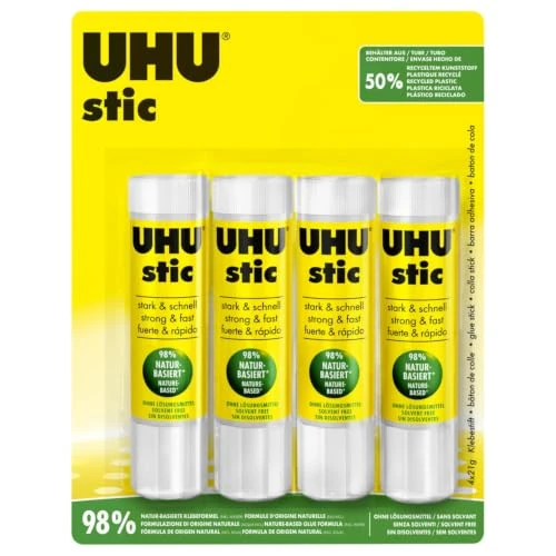 Offerta a tempo: UHU STIC 4x21g colla per la scuola, sicura e facile da usare, adatta anche per l'ufficio e l'università, forte tenuta - 0.00% da 6.65 € a 6.65 €