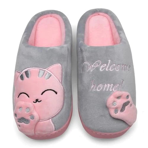 Mishansha Zimowe kapcie z twardą podeszwą – ciepłe, wygodne, miękkie, uniseks – dla dorosłych, szary - 048 szary - 35/36 EU