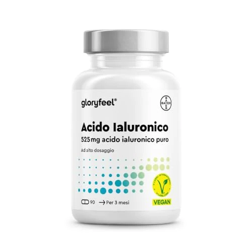 Offerta a tempo: Acido Ialuronico Integratore, Puro 525mg ad Alto Dosaggio, per Pelle, Articolazioni e Ossa, con 500-700 kDa per Capsula, 90 Capsule Vegan per 3 Mesi di Cura - 28% da 28.99 € a 20.87 €