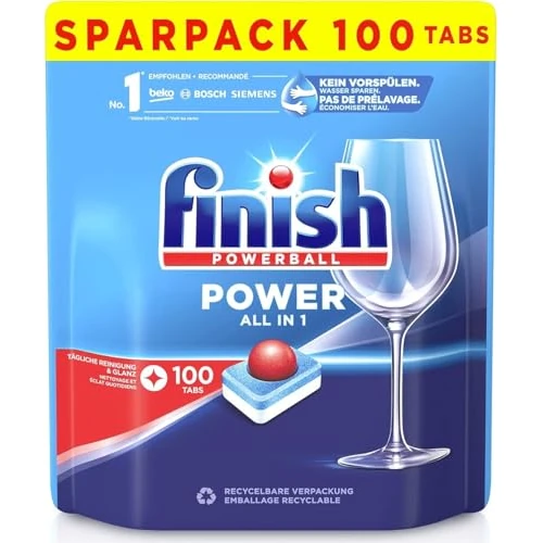 Finish Power All in 1 Spülmaschinentabs, phosphatfrei – Geschirrspültabs mit kraftvollem Powerball gegen hartnäckigste Fettanschmutzungen – Sparpack mit 100 Finish Tabs