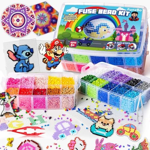 Tijdelijke aanbieding: FunzBo Zekering Kralen voor Kids Craft Art - 106 Patronen Zekeringkraal Melty Fusion Gekleurde Kunst en Ambachten Set voor Jongens Meisjes Leeftijd 4 5 6 7 8 Jaar Oude Klaslokaal (Mega) van 39.99 € naar 39.99 € (0.00% korting)