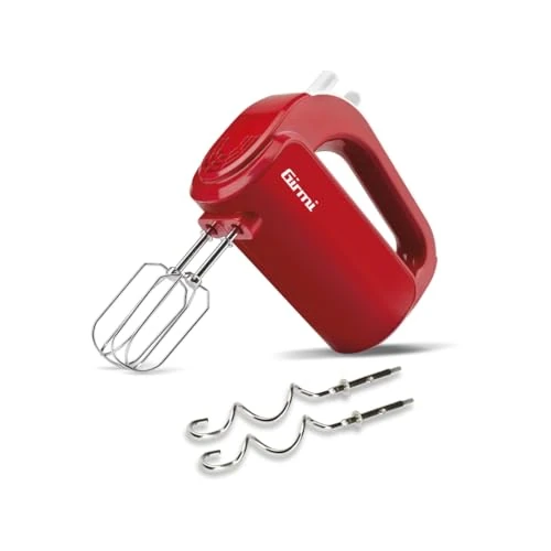 Girmi SB02 Elektrischer Handmixer, 170 W, Edelstahl-Rührbesen für Sahne und Eiweiß, Turbo-Funktion, Edelstahl-Knethaken für süße und salzige Teige, 5 Geschwindigkeiten, Rot.