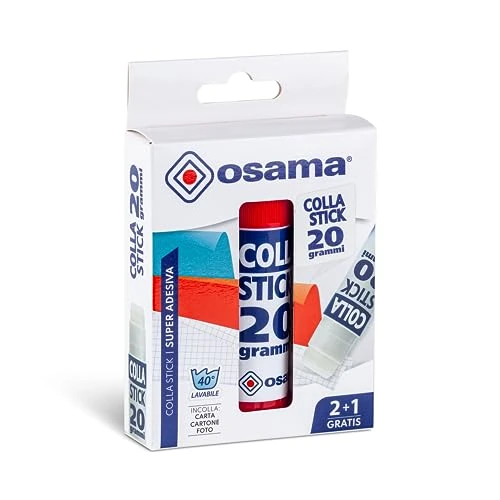 Offerta a tempo: OSAMA - Colla Stick Extra Forte, 2 Pezzi + 1 Gratis, 20 gr - Set Colle Stick Ideale per Cancelleria Scuola, Ufficio e Università - Scorrevole su Carta, Cartoncino e Foto senza Grumi, Adatta ai Bambini - 21% da 3.99 € a 3.15 €