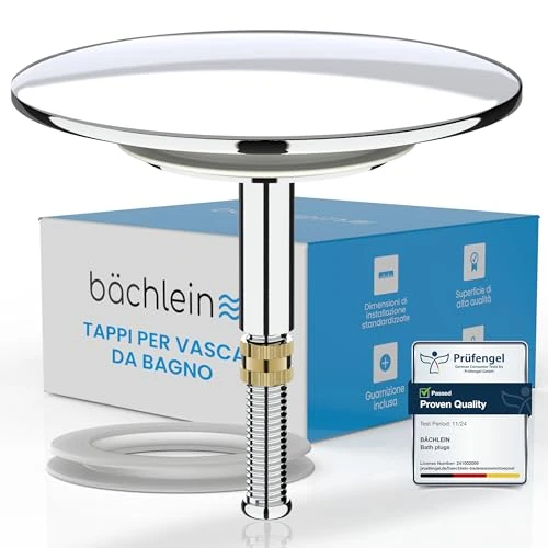 Offerta a tempo: Bächlein Tappo per Vasca Universale - Tappo di Scarico Cromato in Ottone Massiccio con Guarnizione di Ricambio, Set di Scarico per Vasca da Bagno Standard che si adatta perfettamente - 0.00% da 10.95 € a 10.95 €