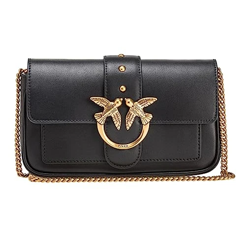 Pinko Love One Pocket C Vitello SETA, Sac à Main Femme, Z99q_Noir-Antique Gold, Taille Unique