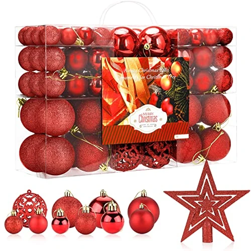100PCS Bolas de Navidad Bolas de árbol de Navidad Adorno de Pared Colgante de Pared Adornos Decoraciones Árbol Bolas Decorativas Hogar Decoraciones para Festivales（Rojo）