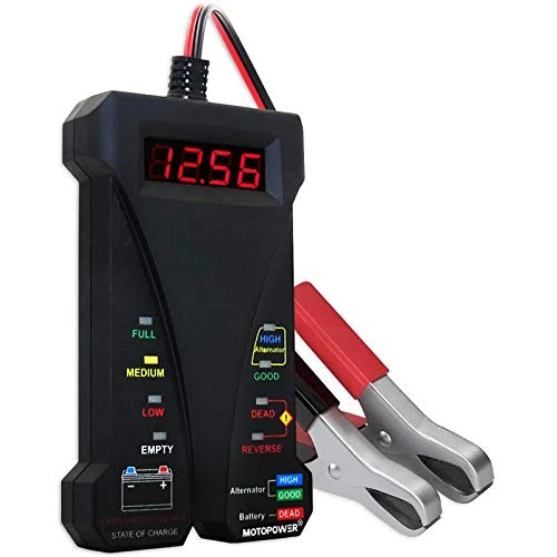 Offerta a tempo: MOTOPOWER 12 V - Tester digitale per batteria, analizzatore voltmetro, con display LCD e indicatore LED, colore: Nero - 15% da 23.50 € a 19.99 €