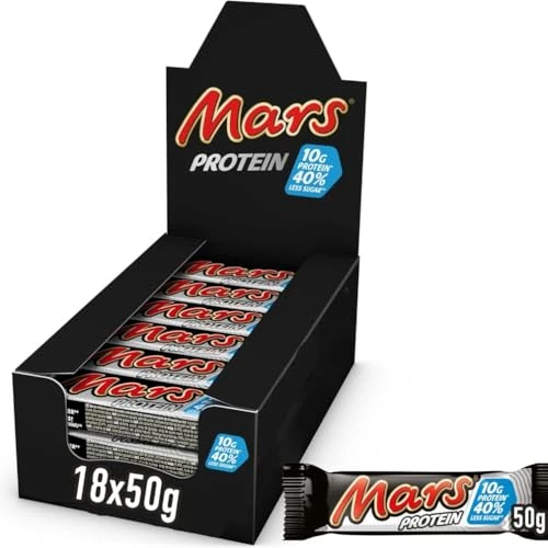 Mars Barretta Proteica con Caramello e Torrone Ricoperta al Cioccolato al Latte, 10 g di Proteine, 18 Snack da 50 g, Per Calendario Avvento 2025