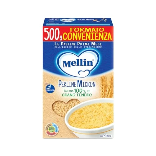 Offerta a tempo: Mellin Pasta per Bimbi, Perline Micron, Con Farina di Grano Tenero, 500g | 100% Naturale, Con Vitamina B1, Per Bambini dal 4° Mese - 10% da 2.99 € a 2.70 €
