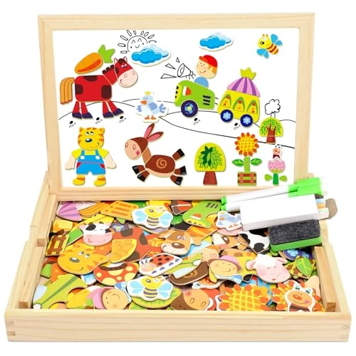 Oferta limitowana: COOLJOY 100+ drewnianych puzzli magnetycznych, z motywem gospodarstwa, dwustronne drewniane puzzle, edukacyjna tablica rysunkowa, drewniana zabawka dla dzieci, chłopców, dziewcząt w wieku 3, 4, 5 lat z 200.00 zł na 200.00 zł (oszczędź 0