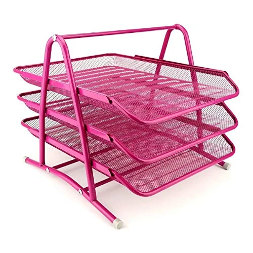 Tijdelijke aanbieding: Leviatan Metalen opbergvakken, bureau-organizer, bureau, laden voor documenten, 3 laden, brievenbak, A4, organizer, mesh, roze van 15.96 € naar 15.96 € (0.00% korting)