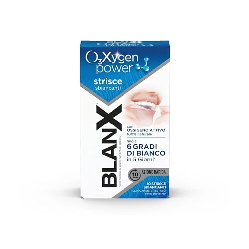 BlanX O3X Strisce Sbiancanti, con Ossigeno Attivo e Licheni Artici, Sbiancamento, Denti Straordinariamente Bianchi, 10 Strisce