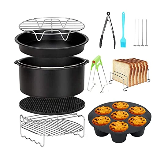 Limited-time offer: Air Fryer Accessories 8 Inch 10 Pcs for COSORI NIJIA Gowise Phillips Cozyna Airfryer XL 3.8QT-5.8QT, Extra Gift 4PCS Barbecue Needle(Black 10PSC) from 23.99 GBP to 23.99 GBP (save 0%)