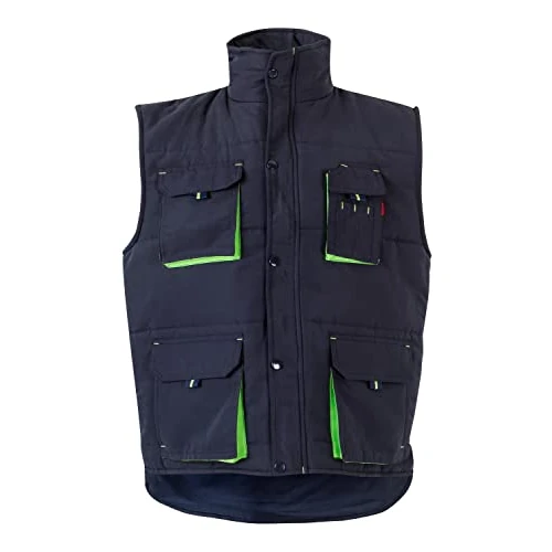Velilla 205902; Gilet imbottito bicolore multitasche; colore blu navy e verde lime; taglia L