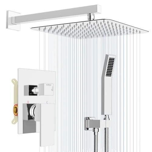 Offerta a tempo: Rainsworth Set Doccia Incasso Cromo, Sistema Doccia Completo con Miscelatore, Kit Doccia con Soffione Doccia a Pioggia 30 * 30cm, Soffione Doccia, Miscelatore da incasso per doccia Corpo in ottone - 0.00% da 186.92 € a 186.92 €