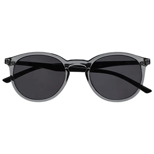 OPULIZE Met Lunettes de Lecture Solaire Monture Ronde et Mince Charnières à Ressort Verres Teintés Anti-Rayures Gris Transparente Hommes Femmes S60-7 +2.50