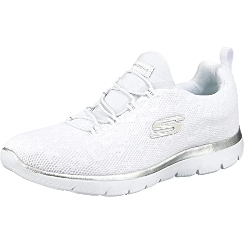 Skechers Femme Summits Leopard Spot Espadrilles, White Mesh/Silver Trim, 37.5 EU