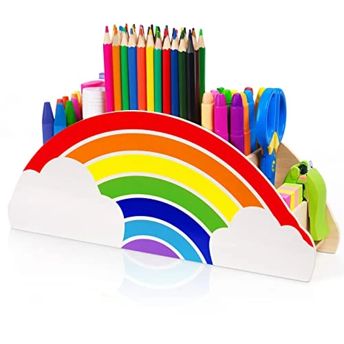 Limited offer: GAMENOTE Rainbow Wooden Desk Organizer Natural Wood No Smell Childfriendly Cute Pen Pencil Holder Caddy for Office Supplies Classroom for Art Supply Makeup Brush Storage for Kids Present from 18.07 EUR to 16.99 EUR (save 6%)