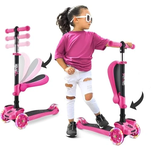 Oferta limitada: Hurtle Patinete niñas 3 Ruedas, Juguetes niños 2 años en adelante, con Asiento abatible, Altura Ajustable, monopatin 2 en 1, Luces Intermitentes, Color Rosa de 95.55 € a 49.99 € (ahorro 47.68%)