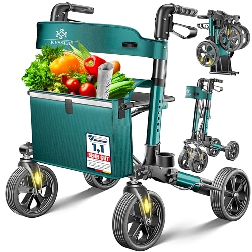 Beperkte aanbieding: KESSER® Rollator Lichtgewicht | Aluminium Rollatorset driemaal opvouwbaar met Zitfunctie voor Binnen en Buiten | looprek in hoogte verstelbaar inclusief Rollator-Tas, Stokhouder en Rugband, Petrol van 103.80 EUR naar 103.80 EUR (besparing 0%)