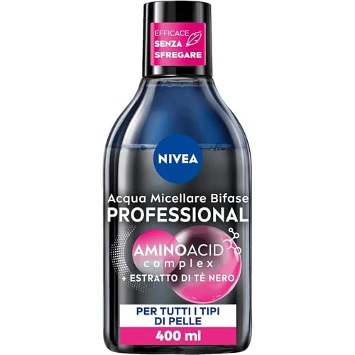Offerta a tempo: NIVEA MicellAIR Professional Acqua Micellare Bifase in confezione da 400 ml, Struccante viso e occhi per trucco waterproof, Struccante bifasico con estratto di tè nero - 38% da 6.29 € a 3.88 €