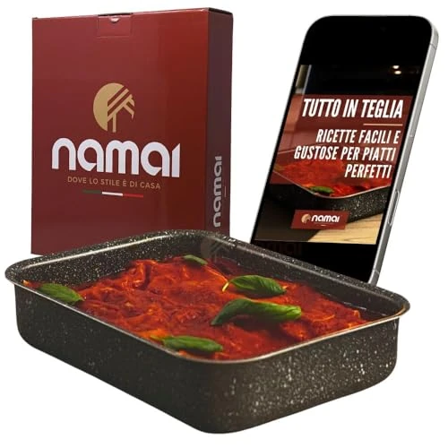 Limited-time offer: NAMAI - Roasting Tray 40 CM x 28 CM x 6,5 H, Non-Stick Roasting Tin, Dishwasher Safe, Aluminium, Oven Tray, Stone Effect Design, Made In Italy from 31.58 £ to 31.58 £ (save 0.00%)