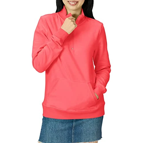 Amazon Essentials Women's Long-Sleeved Fleece Quarter-Zip Top (Available in Plus Size), Coral Pink, L
