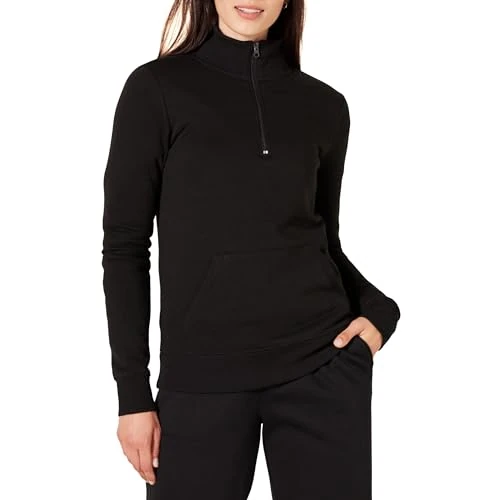 Limitiertes Angebot: Amazon Essentials Damen Langarm-Oberteil aus Fleece mit Viertelreißverschluss (in Übergröße erhältlich), Schwarz, L von 28.50 EUR auf 24.23 EUR (Spare 15%)