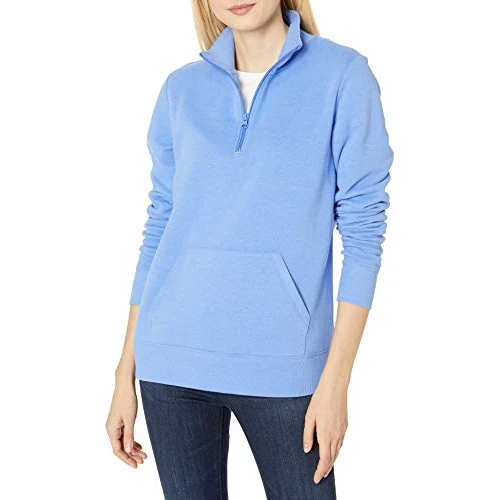 Limited-time offer: Amazon Essentials Women's Long-Sleeved Fleece Quarter-Zip Top (Available in Plus Size), Blue Heather, XL from 23.80 GBP to 20.23 GBP (save 15%)