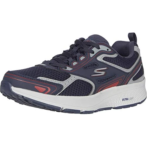 Skechers Go Run Consistent, Zapatillas de trail running Hombre, Navy Leather/Synthetic/Red Trim, 41 EU