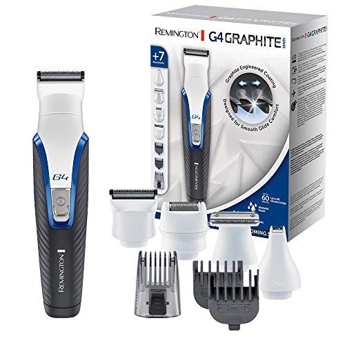 Offerta a tempo: Remington Rasoio Elettrico Multiuso G4 - Rifinitore Viso, Taglia peli naso e orecchie, Regolabarba - 7 testine-pettini, funzionamento a rete/a batteria, Sopracciglia, Lame autoaffilanti, PG4000 - 50% da 58.00 € a 29.10 €