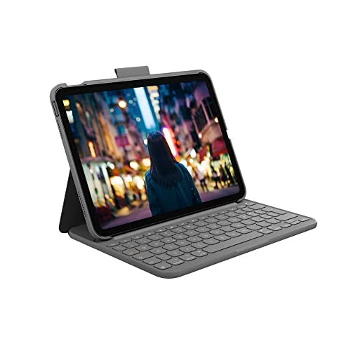 Logitech Slim Folio, custodia con tastiera per iPad (10a generazione e A16) con tastiera wireless Bluetooth integrata, Layout Italiano QWERTY - Grigio