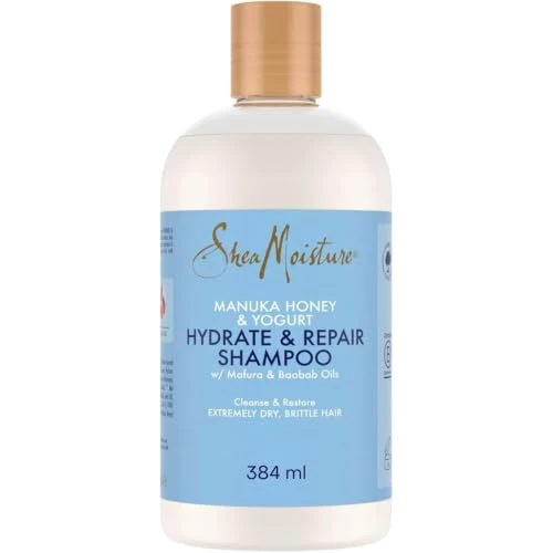 Offerta a tempo: SheaMoisture Shampoo Hydrate & Repair con Miele di Manuka e Yogurt - Shampoo per capelli estremamente secchi e danneggiati con olio di baobab e burro di karité, senza solfati - 1 x 384 ml - 5% da 14.10 € a 13.40 €