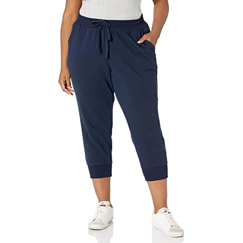 Amazon Essentials Pantalones Jogger Deportivos Estilo Capri de Forro Polar (Disponibles en Tallas Grandes) Mujer, Azul Marino Mezcla, L