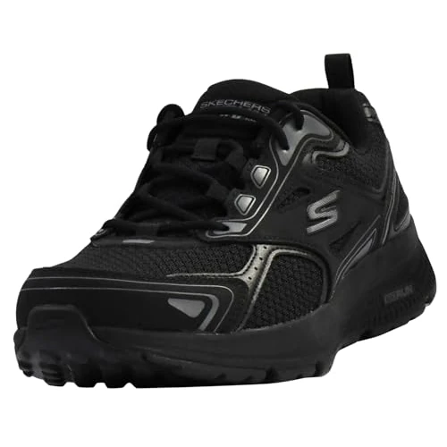 Skechers Mens Go Run Consistent Trainers, Black Leather Synthetic Charcoal Trim, 8.5 UK