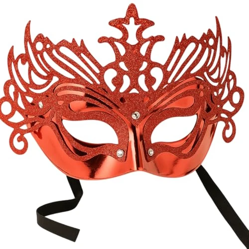 KIRALOVE Máscara veneciana para disfraz - teatro - disfraces mujer - halloween - carnaval - noble - brillo - rojo - adultos - niña - idea de regalo original glitter