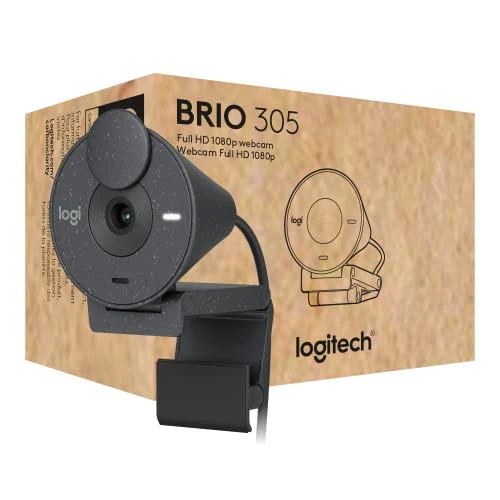 Offerta a tempo: Logitech Brio 305 Full HD Webcam con correzione dell'illuminazione | Microfoni riduzione rumore, copriobiettivo, USB-C, compatibile Microsoft Teams, Zoom, Google Meet - Grafite - 36% da 69.99 € a 44.89 €