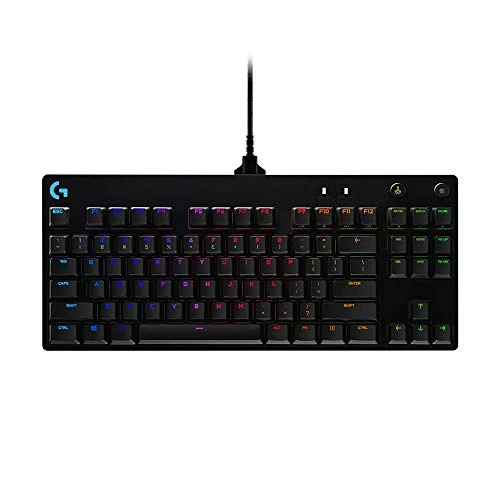 Logitech G Mechaniczna klawiatura do gier PRO TKL, GX Blue Clicky Switch, LIGHTSYNC RGB, przenośna konstrukcja bez klucza, zaprojektowana do gier e-sportowych, wyjmowany kabel mikroprzewodowy, QWERTY